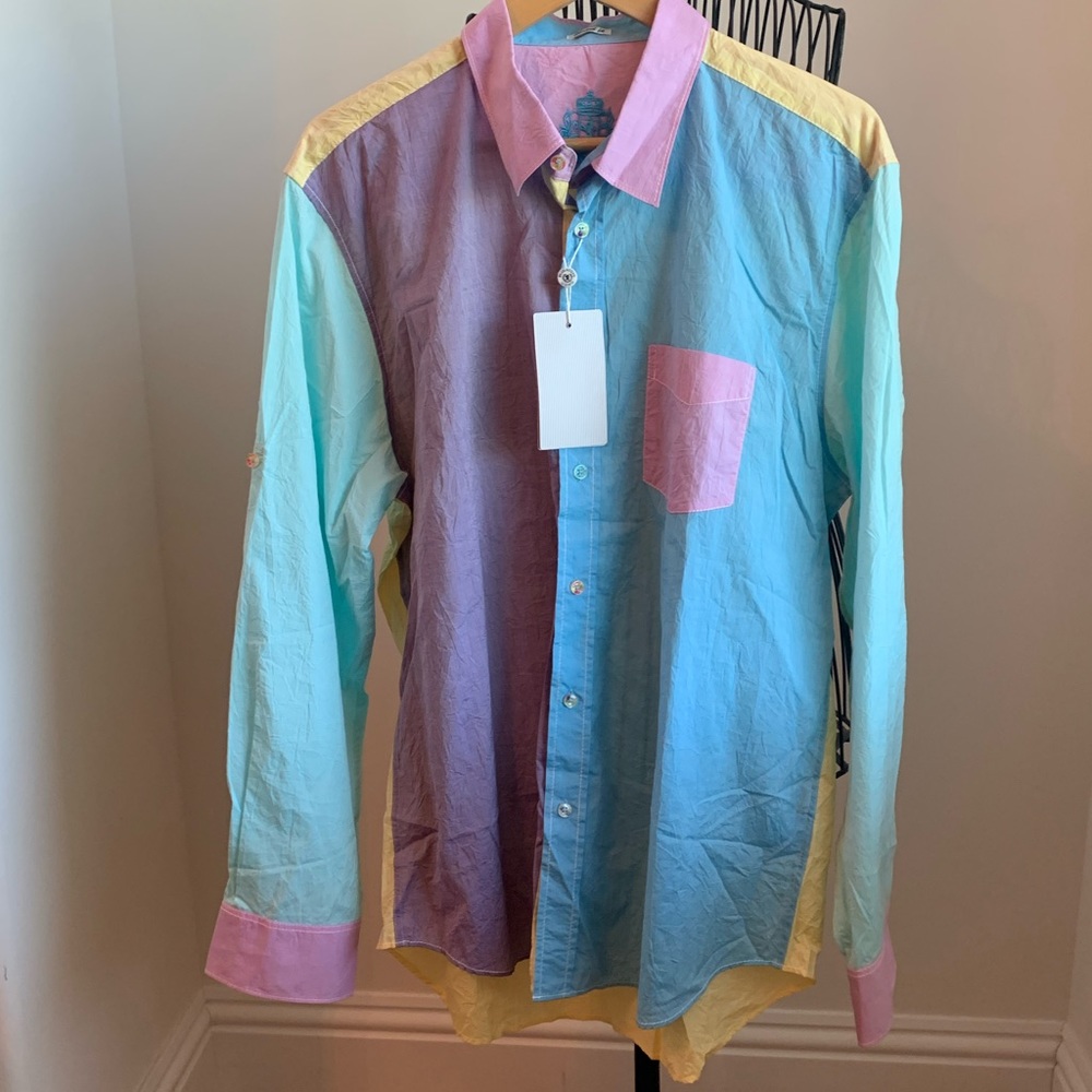 BUGATCHI UOMO SHAPED FIT MULTI COLOR LONG SLEEVES BUTTON FRONT SHIRT Sz XL. NWT